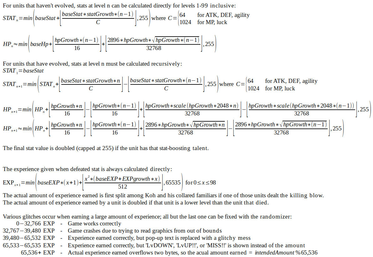 The formulas for how stats are calculated